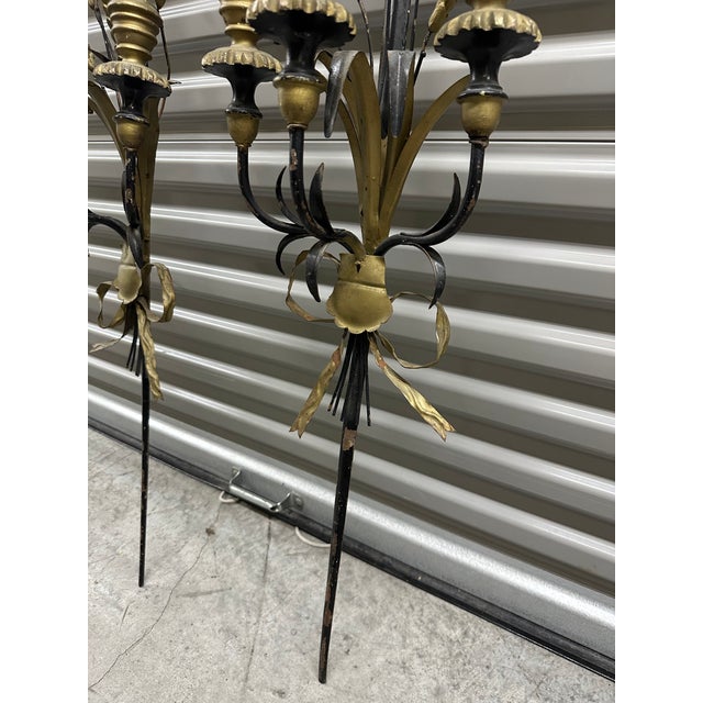 Traditional Antique Italian Metal and Wood Sword Candle Wall Sconces a Pair For Sale - Image 3 of 7
