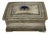 Vintage Silverplate Trinket Box With Blue Oval Center Stone For Sale