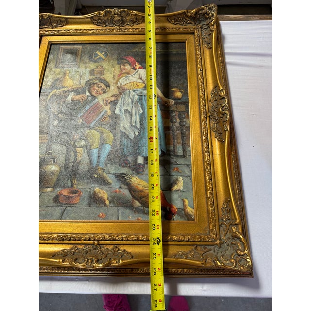 Yellow 1930s Victorian Oil Painting Signed After Eugenio Zampighi by M.Blanco 22x26 For Sale - Image 8 of 9