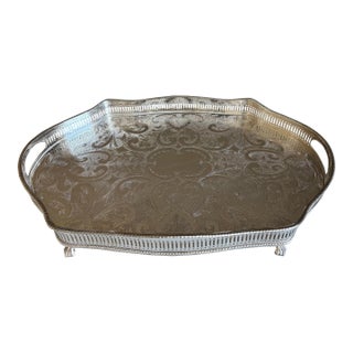 Vintage Reed & Barton Silverplate Oval Gallery Tray With Claw Feet For Sale