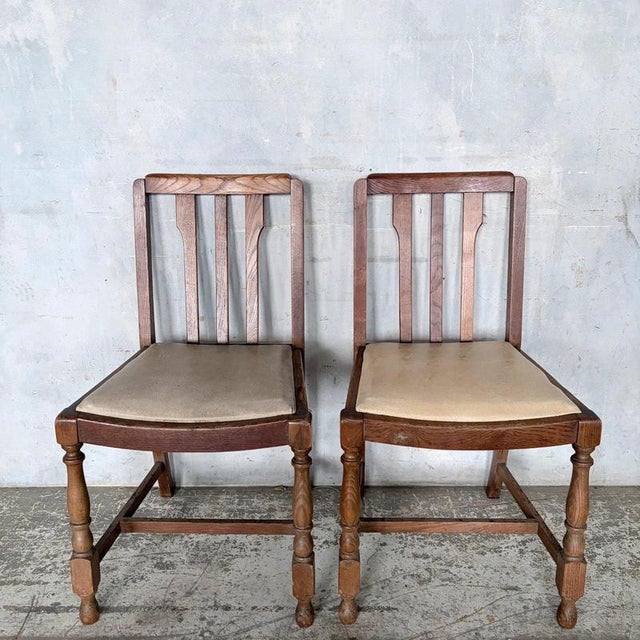 Vintage Oak Dining Chairs with Turned Legs, 1950s, Set of 2 For Sale - Image 10 of 11
