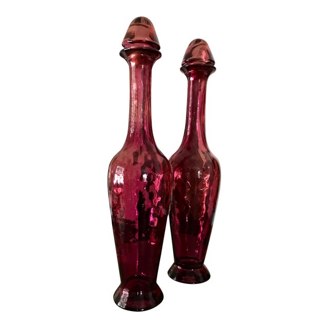 Vintage Pink Art Glass Spanish Wine Decanters a Pair Chairish
