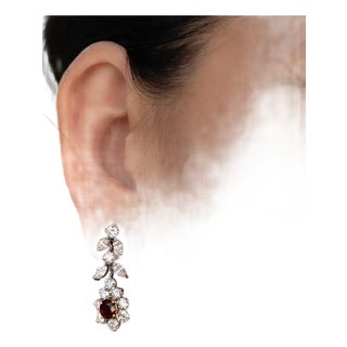 Late 20th Century Pair of Platinum Ruby Earrings For Sale