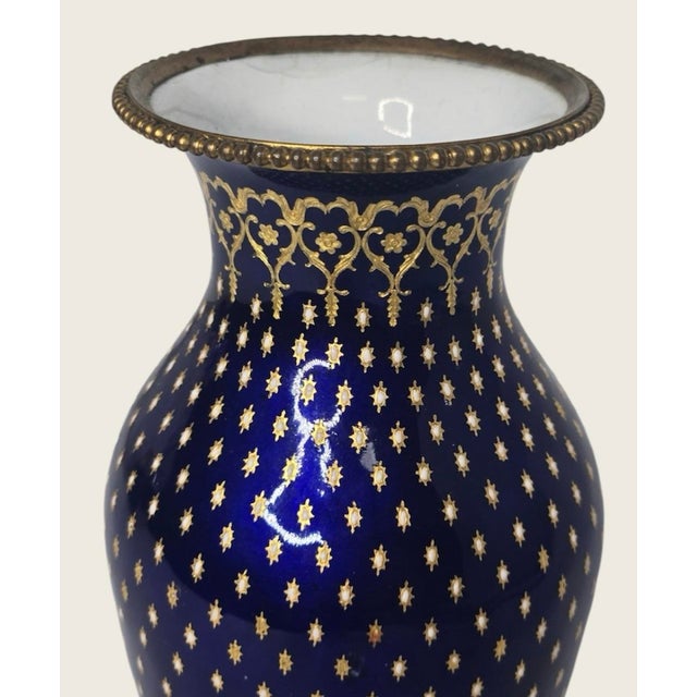 Ceramic 19th C French (Sevres) Cobalt Blue Napoleon III Decorated Bronze MTD Tahan Vase For Sale - Image 7 of 10