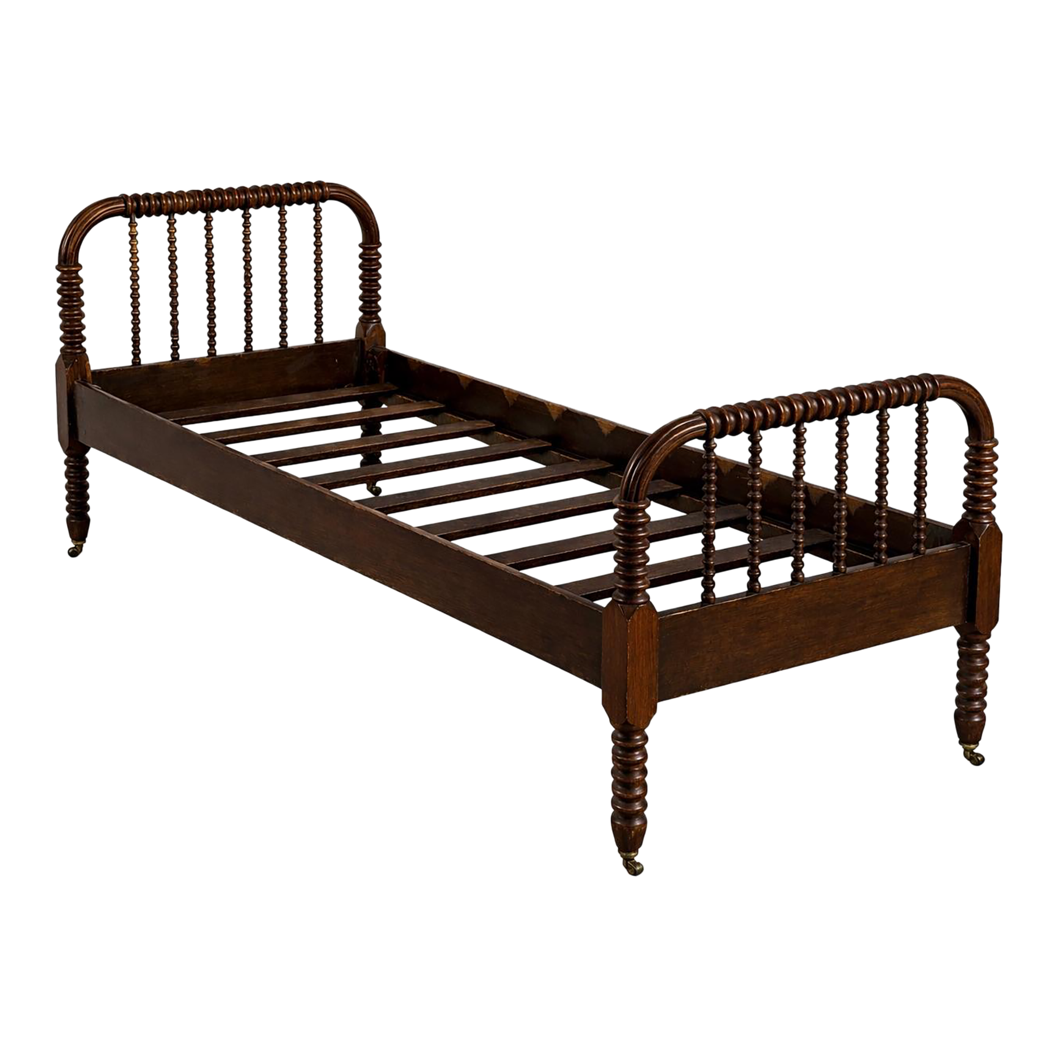 Antique Spool-Turned Twin Bed Frame With Original Casters – Late