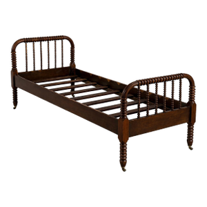 Antique Spool-Turned Twin Bed Frame With Original Casters – Late 19th Century Bobbin Bed, Solid Wood Cottage Americana