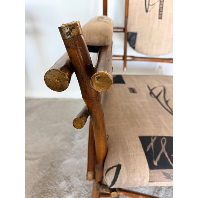 Italian Bamboo and Brass Chair and Ottoman 1970s For Sale - Image 9 of 16