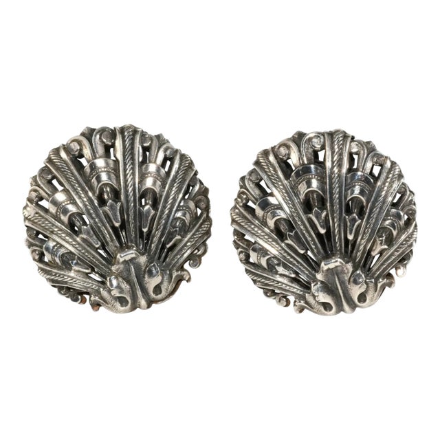 1950s Napier Earrings Baroque Shells Silver Plated Clips - 2 Pieces For Sale