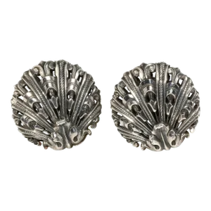 1950s Napier Earrings Baroque Shells Silver Plated Clips - 2 Pieces