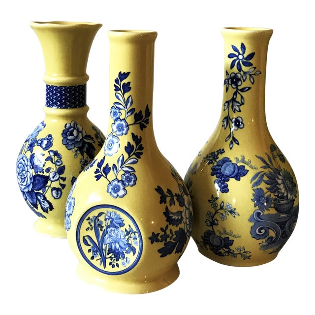 Spode Vintage Blue and Yellow Ceramic Bud Vases Set of 3 Chairish