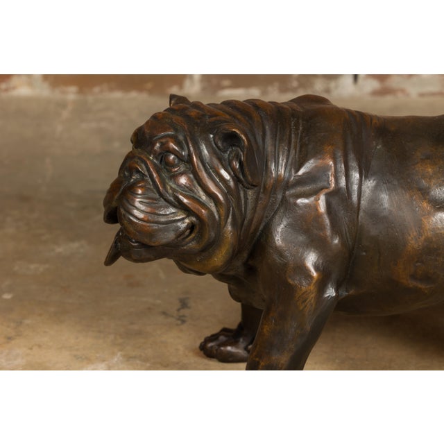 Bronze Vintage American Art Life-Size Bronze Bulldog Sculpture For Sale - Image 8 of 10