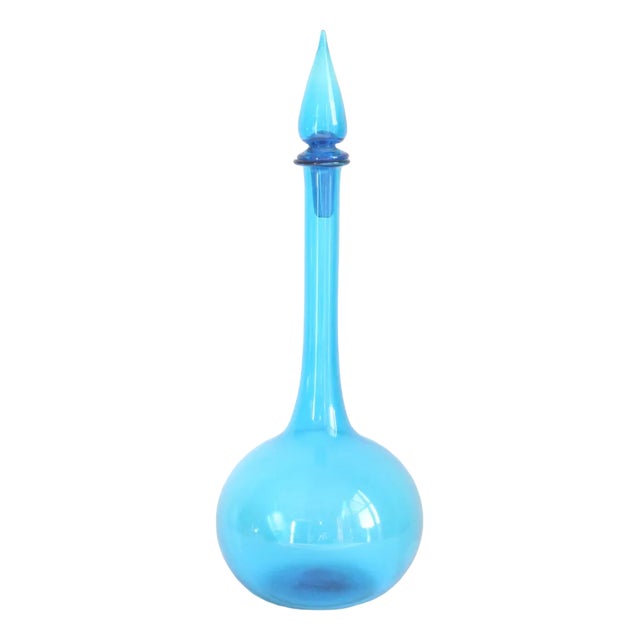 Blue Empoli Glass Genie Bottle, Tuscany, 1960s For Sale