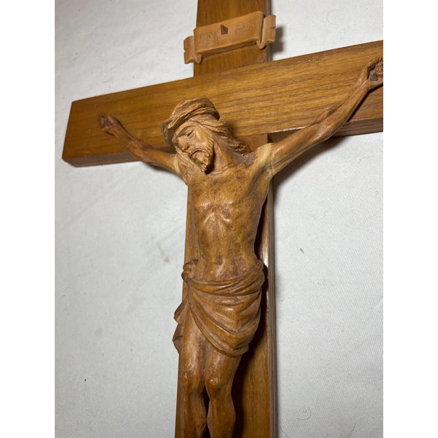 Antique Hand Carved Wood Religious Jesus Christ Crucifix Cross Sculpture God For Sale - Image 11 of 14