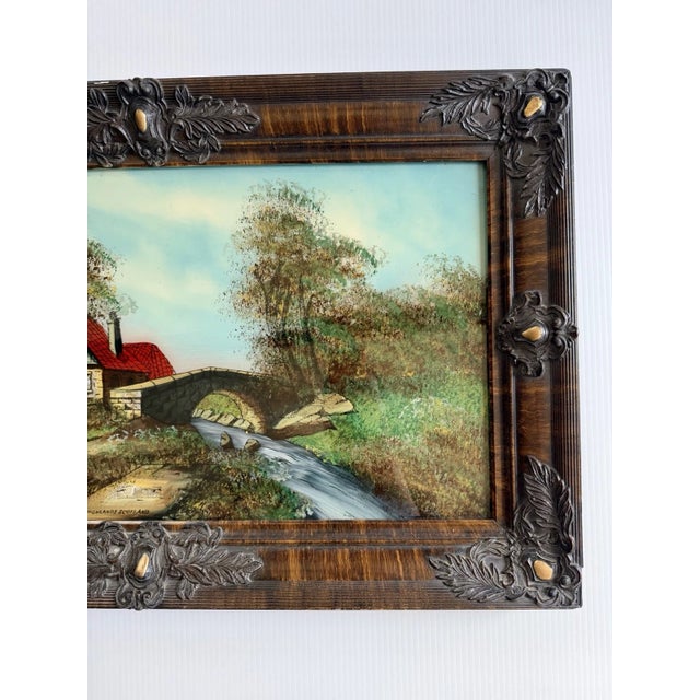 Art Nouveau Early 20th Century Art Nouveau Reverse Painting, Mother-of-Pearl Inlay Scottish Highlands Cottage in Ornate Frame For Sale - Image 3 of 18