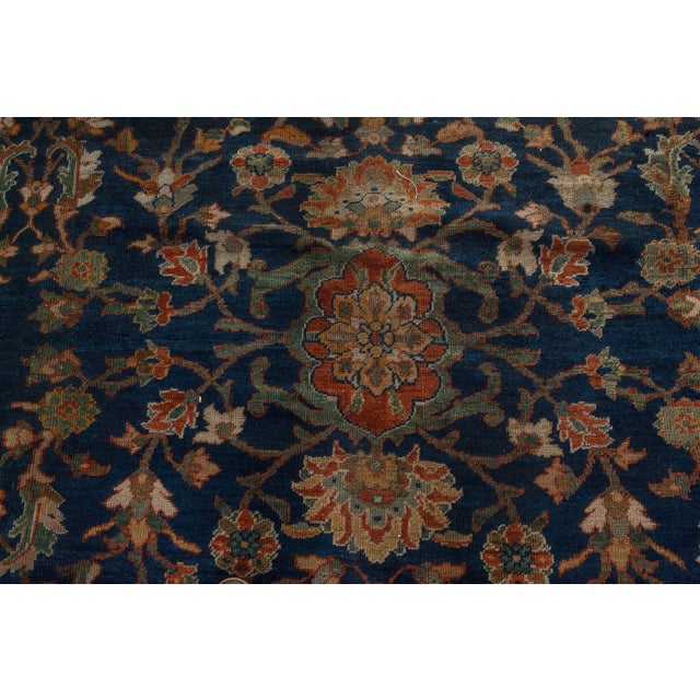 Authentic 19th Century Persian Sultanabad Blue, Red Hand Knotted Wool Rug For Sale - Image 4 of 9