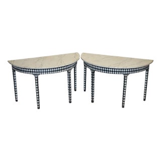 English Georgian Demi Lune Console Tables with Hand-Painted Marble Effect, Set of 2 For Sale