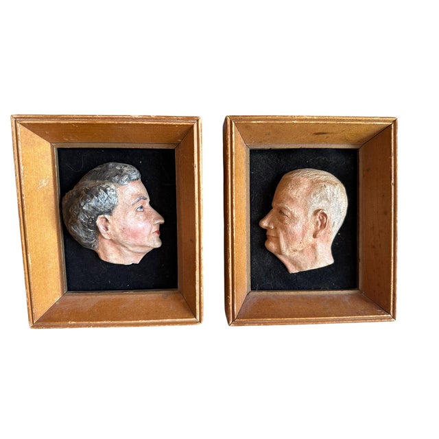 Vintage Hand-Made Hand Painted Profile Portrait Reliefs in Shadow Box Frames – Pair Sculptures For Sale In Miami - Image 6 of 8