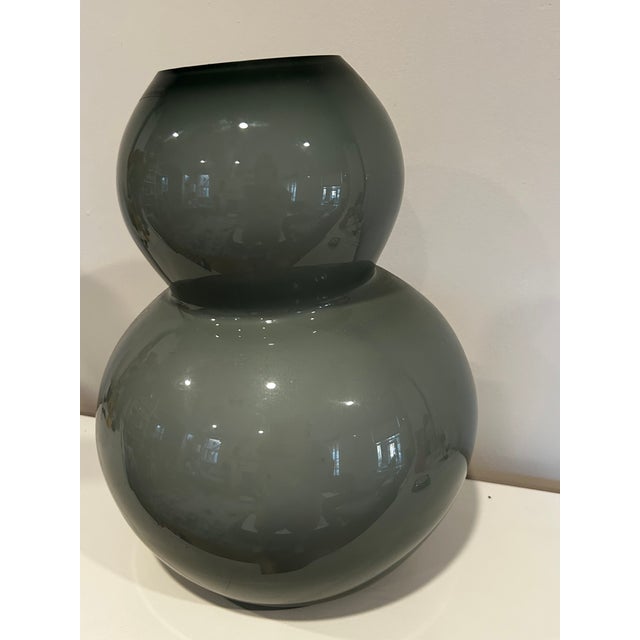 1980s Postmodern Hand-Blown Grey Glass Double Gourd Statement Vase – Made in Poland (13.5") For Sale - Image 5 of 14
