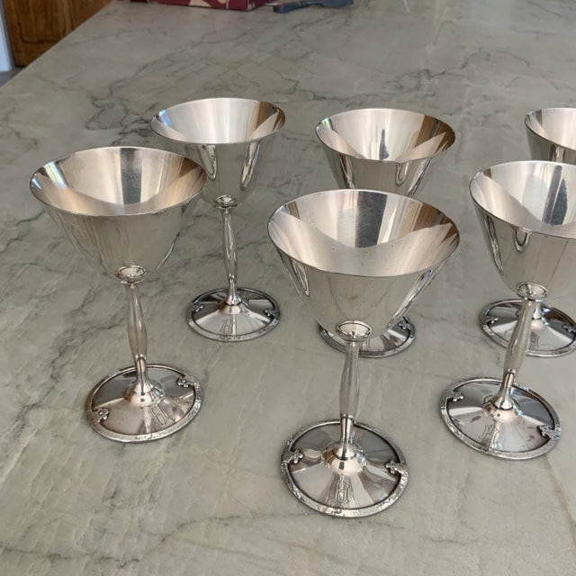 Gothic Early 20th Century Wilcox Silver-Plate Cocktail Glasses With "H" Monogram - Set of 6 For Sale - Image 3 of 8