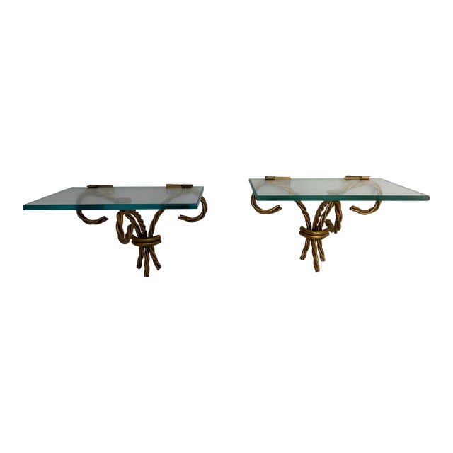 Vintage Hollywood Regency Glass Shelves -a Pair For Sale