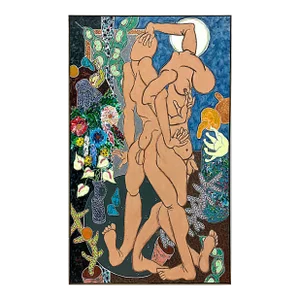 Monumental Harley Francis Abstract Male Nudes Oil Painting on Canvas, Vintage