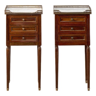 Pair of Louis XVI Style Side Tables With Marble Tops For Sale