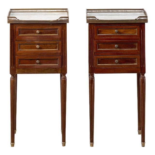 Pair of Louis XVI Style Side Tables With Marble Tops For Sale