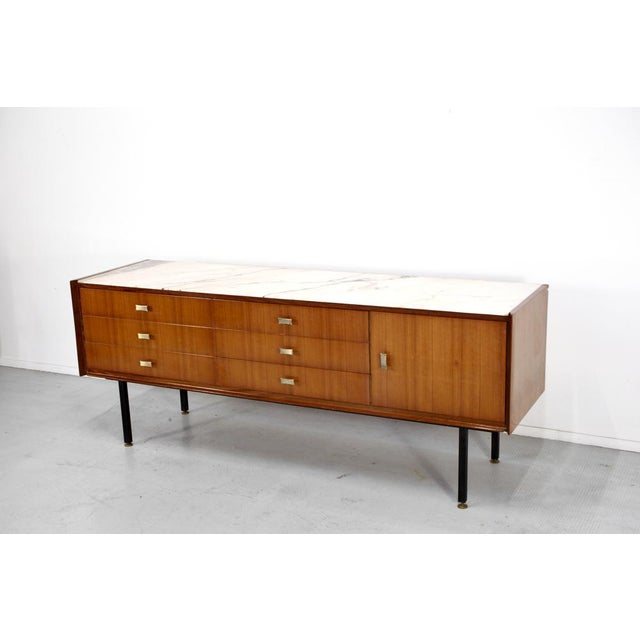 Italian Teak, Carrara Marble and Brass Sideboard from Cantu, 1960s For Sale - Image 4 of 12