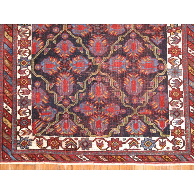 Textile Shabby Worn Navy Blue Antique Throw Rug, 3'5'' X 4'10'' For Sale - Image 7 of 8