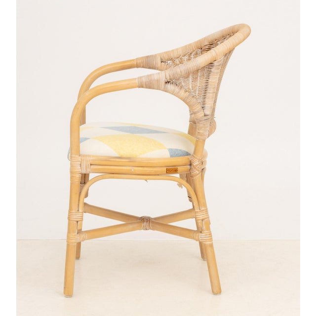 Wood Modern Rattan Upholstered Armchair For Sale - Image 7 of 9