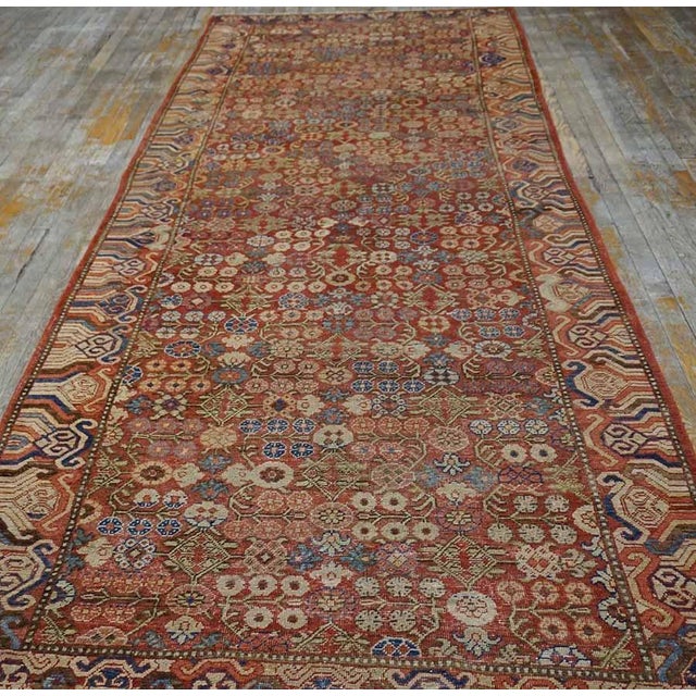 Late 18th Century Central Asian " Chinese " Khotan Carpet 4'6" x 13'6" Red Antique Khotan Hallway Runner Wool Rug, Country...