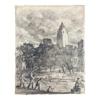 1930s Henry Ives Cobb Jr. Charcoal Drawing of Central Park For Sale