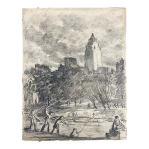1930s Henry Ives Cobb Jr. Charcoal Drawing of Central Park