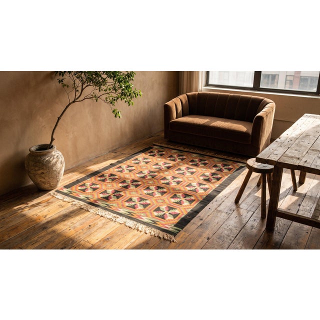 Textile 1930s Multicolor Diamond Antique Mexican Zapotec Navajo Rug 3' 3" X 4' 10" Flatweave Wool Carpet For Sale - Image 7 of 9