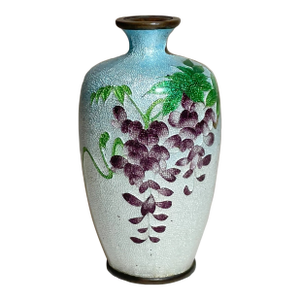 Antique 19th Century Japanese Meiji Miniature Foil Enamel Signed Bronze Vase Urn