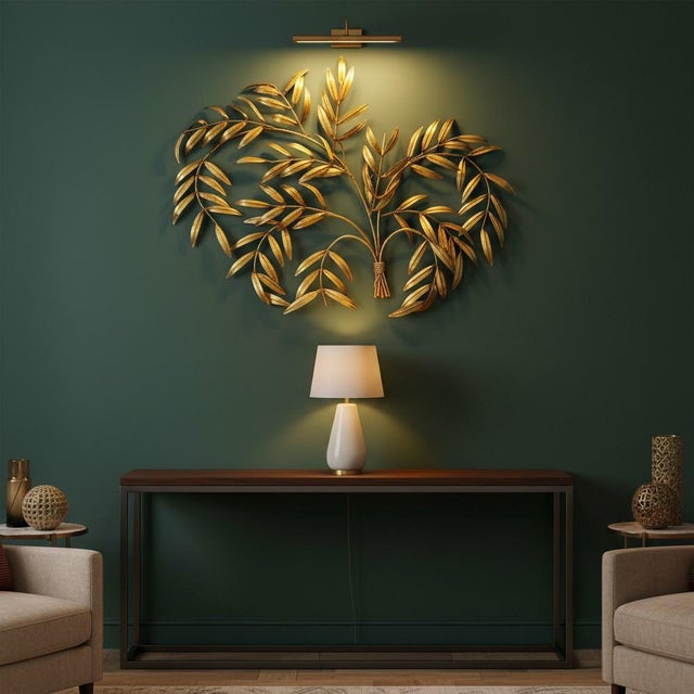 Metal 1960s Italian Gilt Metal Leaf Wall Sculpture-Hollywood Regency-MCM-Vintage-Gold For Sale - Image 7 of 10