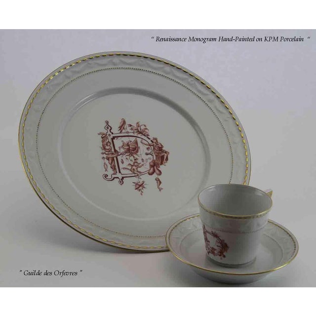 Renaissance 1990’s Vintage/New Old Stock Hand-Painted 3-Piece Place-Setting Renaissance Monogram D For Sale - Image 3 of 14