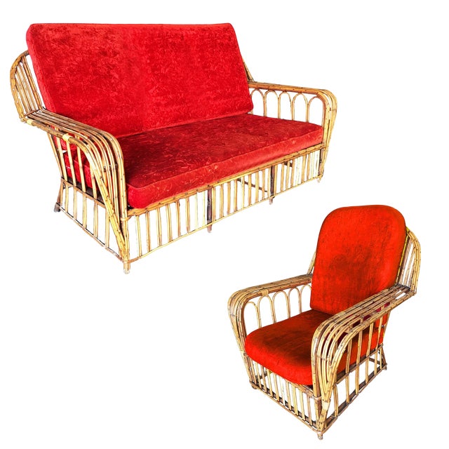 Restored President S Art Deco Stick Rattan Living Room Set