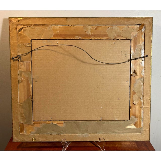 Paint Antique Original Painting of Interior in Gold Frame For Sale - Image 7 of 7