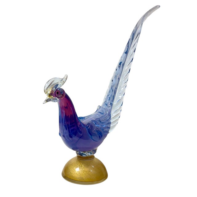 Glass Blue and Gold Murano Style Glass Bird Figurines, Italy, Circa 1950s - A Pair For Sale - Image 7 of 12