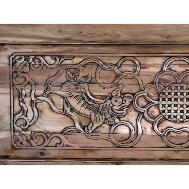 Chinese Hand Carved Dancing Lions Wood Wall Panel For Sale - Image 3 of 4