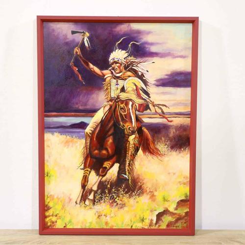 Textile Reinhold, Indian Warrior on Horse, 2000s, Oil on Canvas For Sale - Image 7 of 7