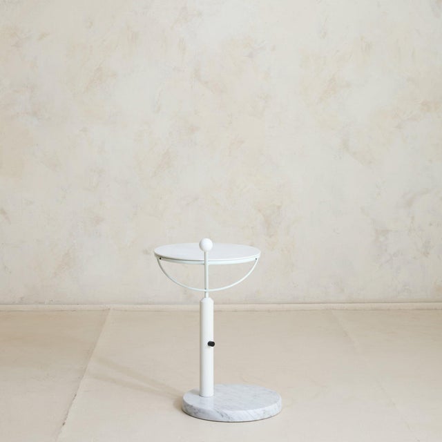 Vintage French Postmodern White Metal + Marble Adjustable Side Table For Sale - Image 4 of 11