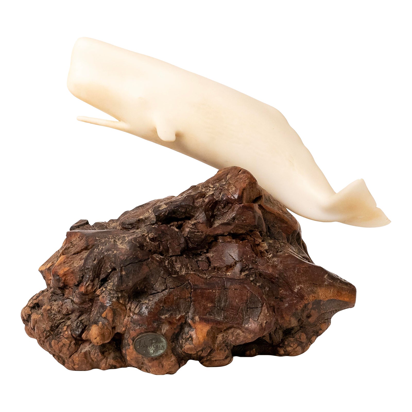1980s John Perry Studios Large Sperm Whale Sculpture on Burlwood Base ...