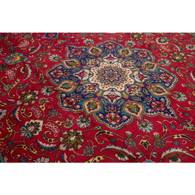 Textile 10 X 11 Handmade Vintage Tabriz Red Wool Rug With Rosette Design For Sale - Image 7 of 8