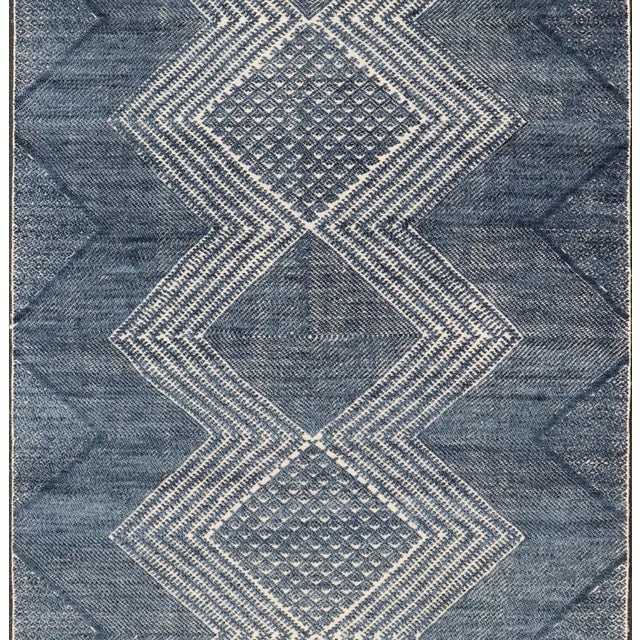 Tribal Modern Indian Area Rug With Tribal Design in Denim Blue and Ivory For Sale - Image 3 of 10
