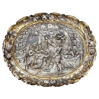 Silver Decorative Dish with Scene of a Knights Court, 19th Century For Sale
