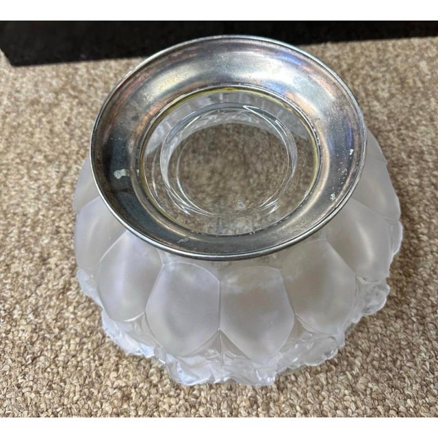 Fine Lead Frosted Crystal 8 1/2" Bowl With Silver Plated Base Vintage For Sale - Image 4 of 7