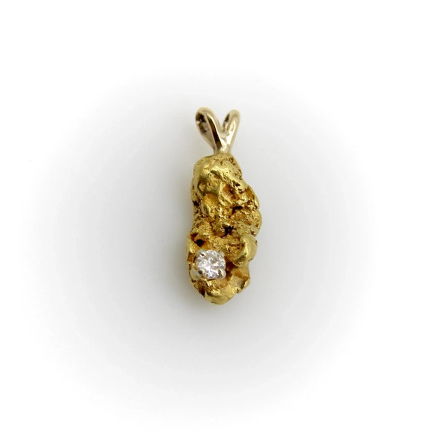 Modern Vintage 5.5 Gram 22k Gold Nugget Charm With Diamond For Sale - Image 3 of 6