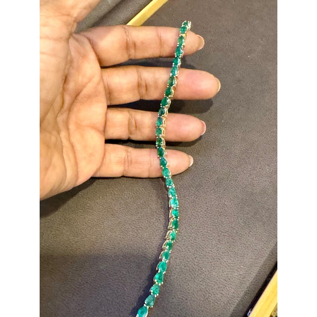 16 Ct Natural Pear Shape Emerald Cocktail Tennis Bracelet 14 Kt Yellow Gold 7" For Sale - Image 17 of 18